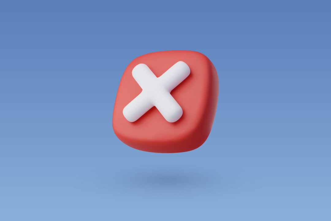 3d Vector Wrong Checkmark box, Disapprove or Wrong Choice concept.