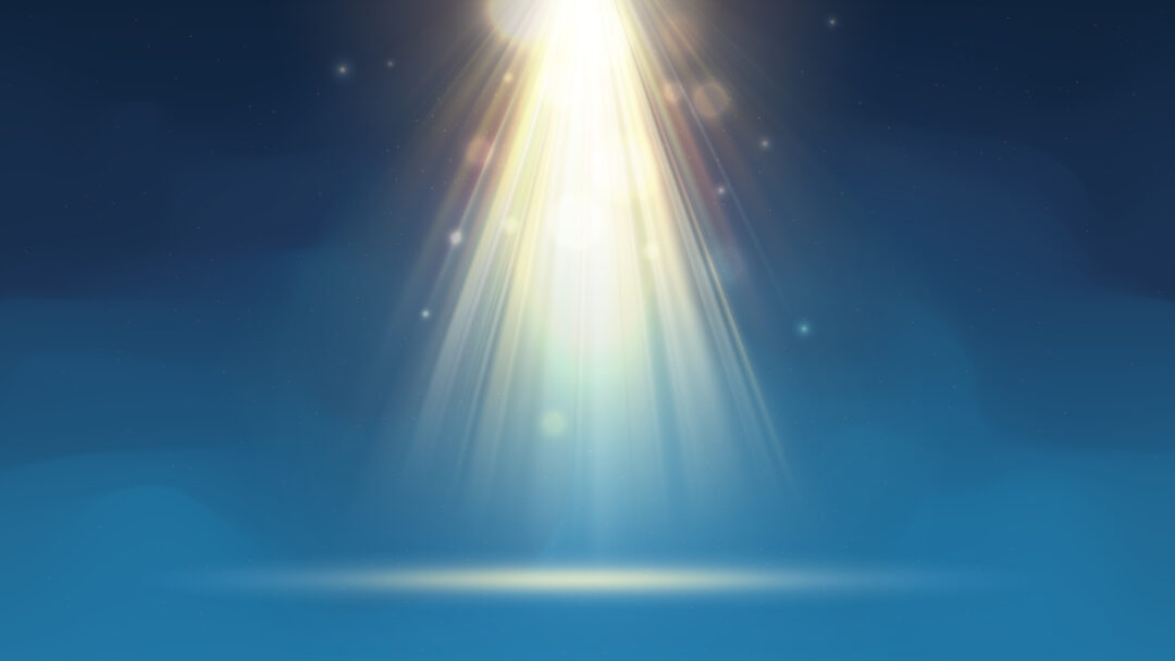 Golden beams of spotlight, shimmering glittering particles, a spot of light. Vector illustration