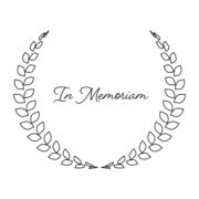 Funeral wreath with In Memoriam label. Rest in peace. Simple flat black illustration.