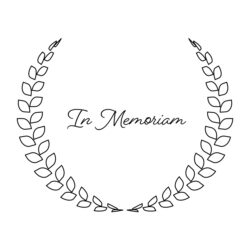 Funeral wreath with In Memoriam label. Rest in peace. Simple flat black illustration.