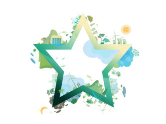 ESG and ECO friendly community with star shows by the green environmental its suit to add words inside about ESG - Environmental, Social, and Governance vector illustration graphic EPS 10