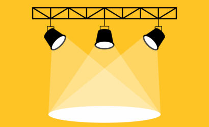 Vector stage with set of yellow spotlights. Show light. Empty pedestal for award ceremony or presentation. Spotlight vector background. Spotlight