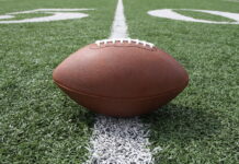 Football centered on the fifty yardline
