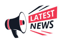 Latest news isolated icon, megaphone or bullhorn, breaking report vector. Info announcement and TV or radio broadcast, web article, loudspeaker. Daily headline emblem or logo, message or advertising