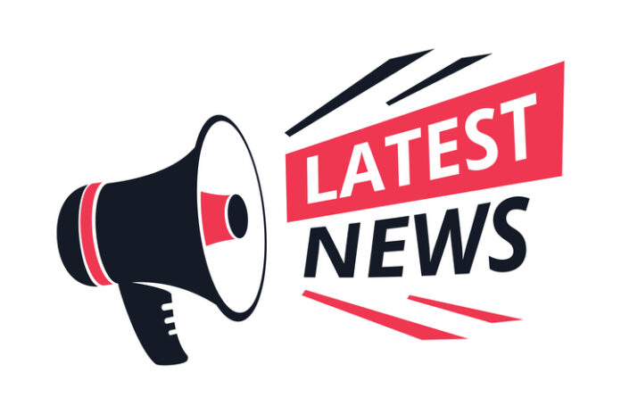 Latest news isolated icon, megaphone or bullhorn, breaking report vector. Info announcement and TV or radio broadcast, web article, loudspeaker. Daily headline emblem or logo, message or advertising