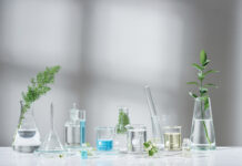 lab beakers on table